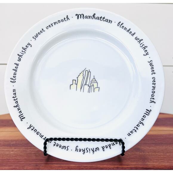 Pottery Barn Drinks Lingo Plates (4) Screwdriver Manhattan Grasshopper Zombie - Picture 4 of 6